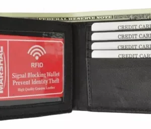Black RFID Blocking Mens Bifold Card ID Credit Flap Genuine Leather Wallet
