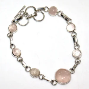 Rose Quartz 925 Silver Plated Gemstone Bracelet 7.5" Exquisite Gift JW