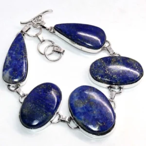 Lapis Lazuli 925 Silver Plated Gemstone Bracelet 9.5" Exquisite Gift GW