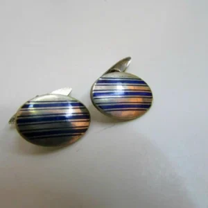 ANTIQUE ART DECO SILVER 900 ENAMELED OVAL CUFFLINKS