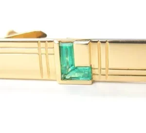 Colombian Emerald 0.85 Carats Tie Clip 18K Yellow Gold Jewelry Muzo Mines