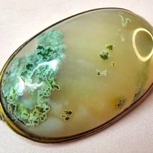 Antique Victorian 9K Green Moss Agate Brooch Pin 38mmx23mm C-clasp