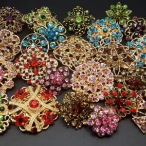 Lot 24 pc Mixed Vintage Style Golden Rhinestone Crystal Brooch Pin DIY Bouquet