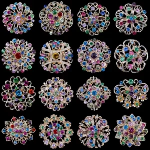 Lot 16 pc Mixed Vintage Style Golden Rhinestone Crystal Brooch Pin DIY Bouquet