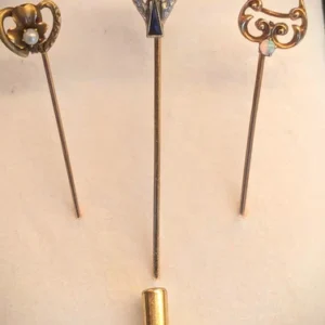 Antique 14k Gold Stick Pins,Set Of 3, Opal, Pearl & Sapphire, Victorian Estate